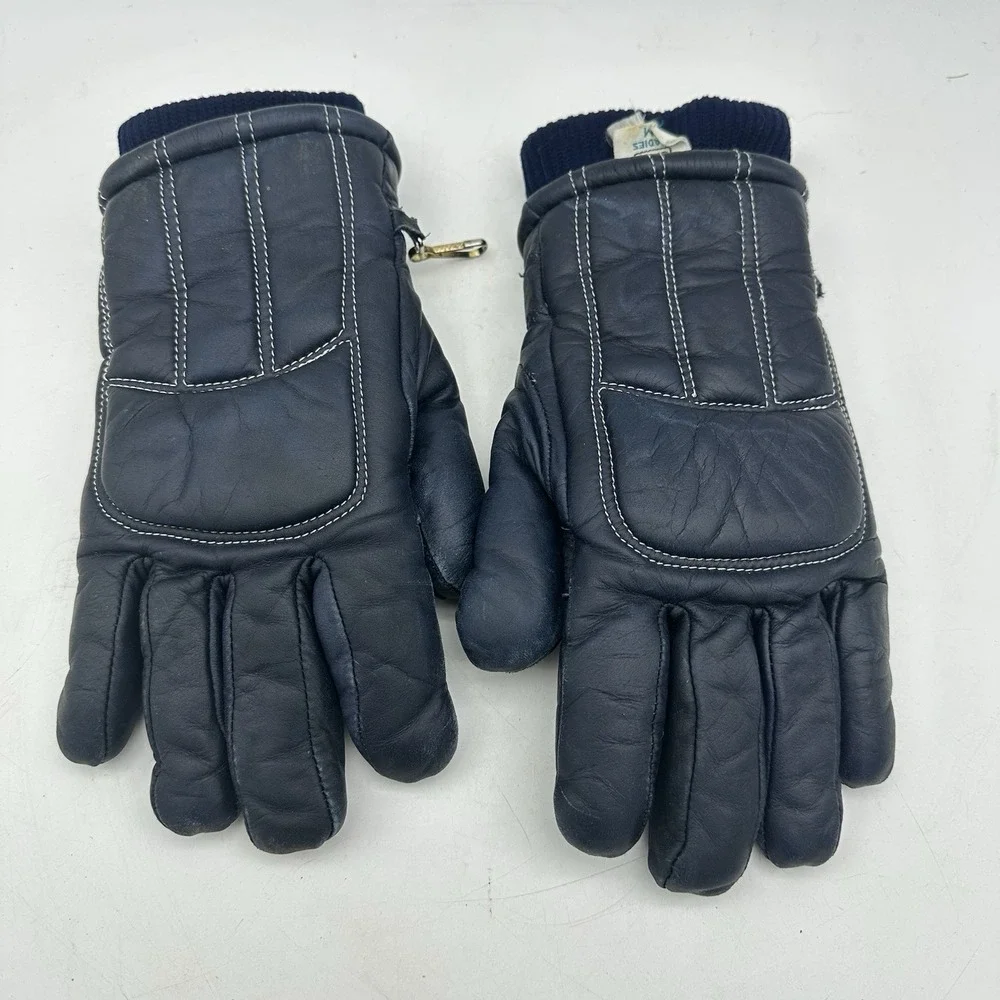 Vintage Conroy Blue Imported Leather Ski Gloves Ladies Size M